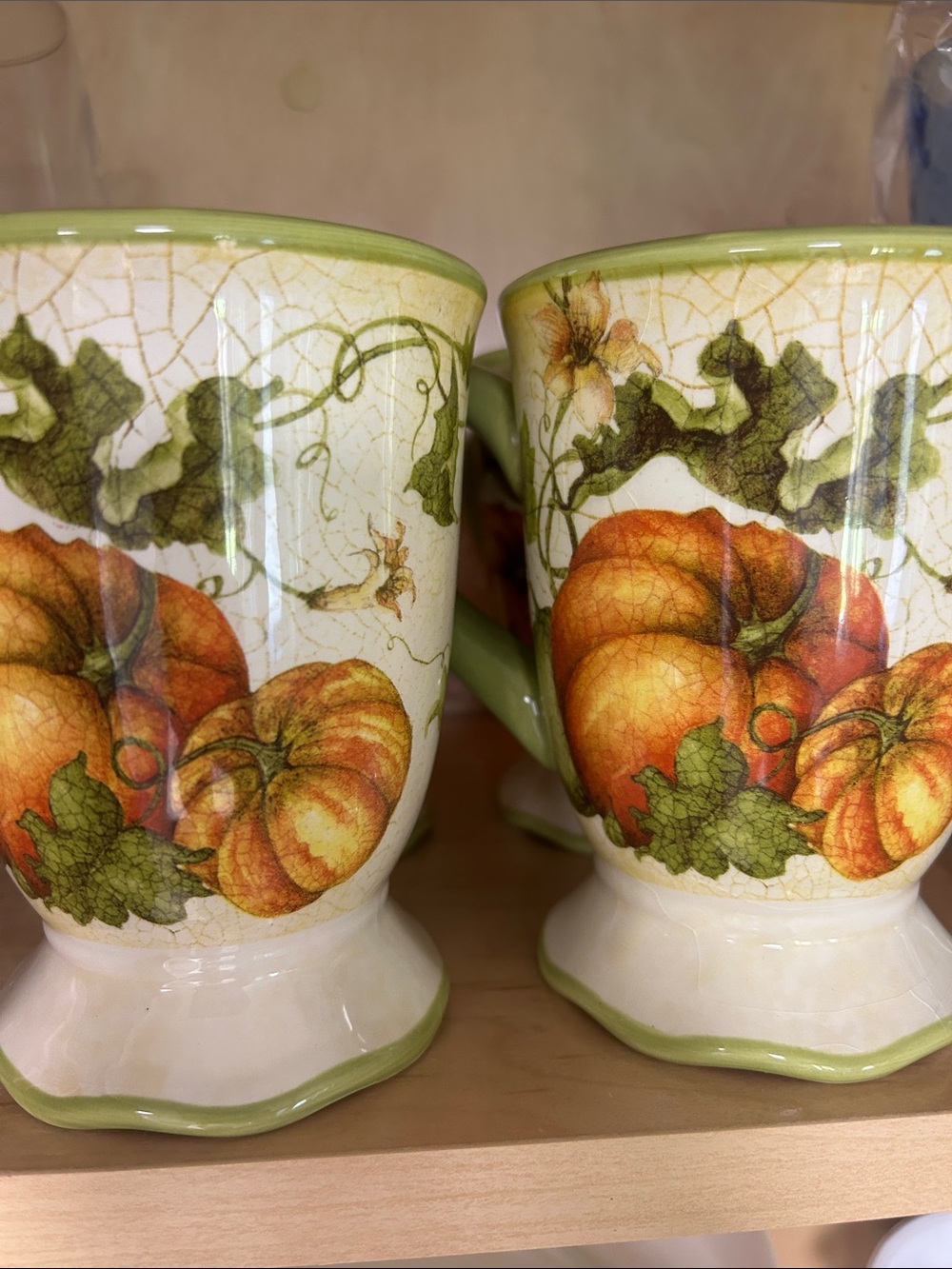 Pier 1 Pumpkin Vine Ceramic Mugs - Orange and Green